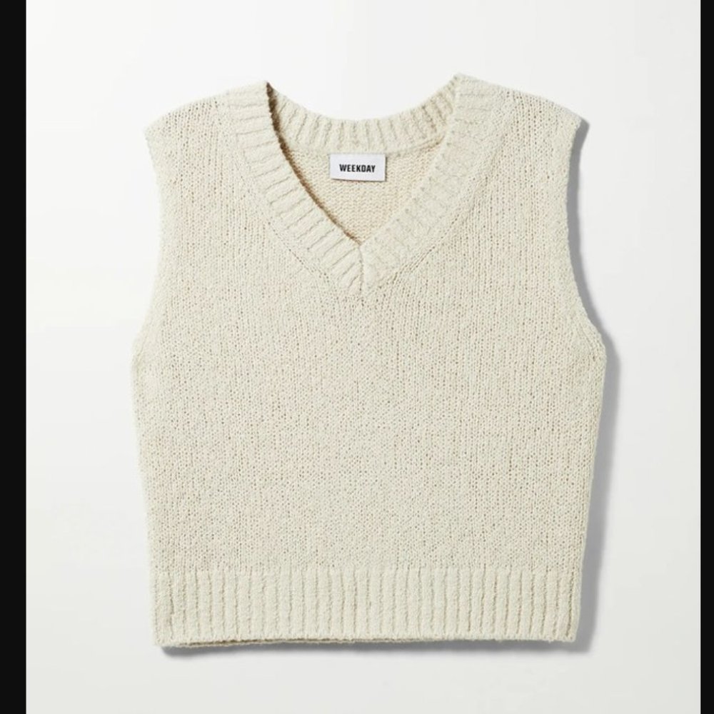 Weekday Beige Cropped Cotton Blend Knit Sweater Vest